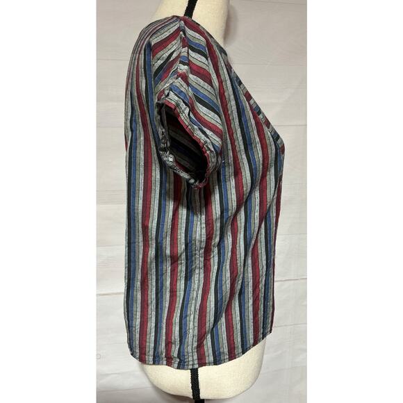 Vintage 1980’s Santa Cruz button down back striped cotton top blouse shirt - Picture 2 of 7